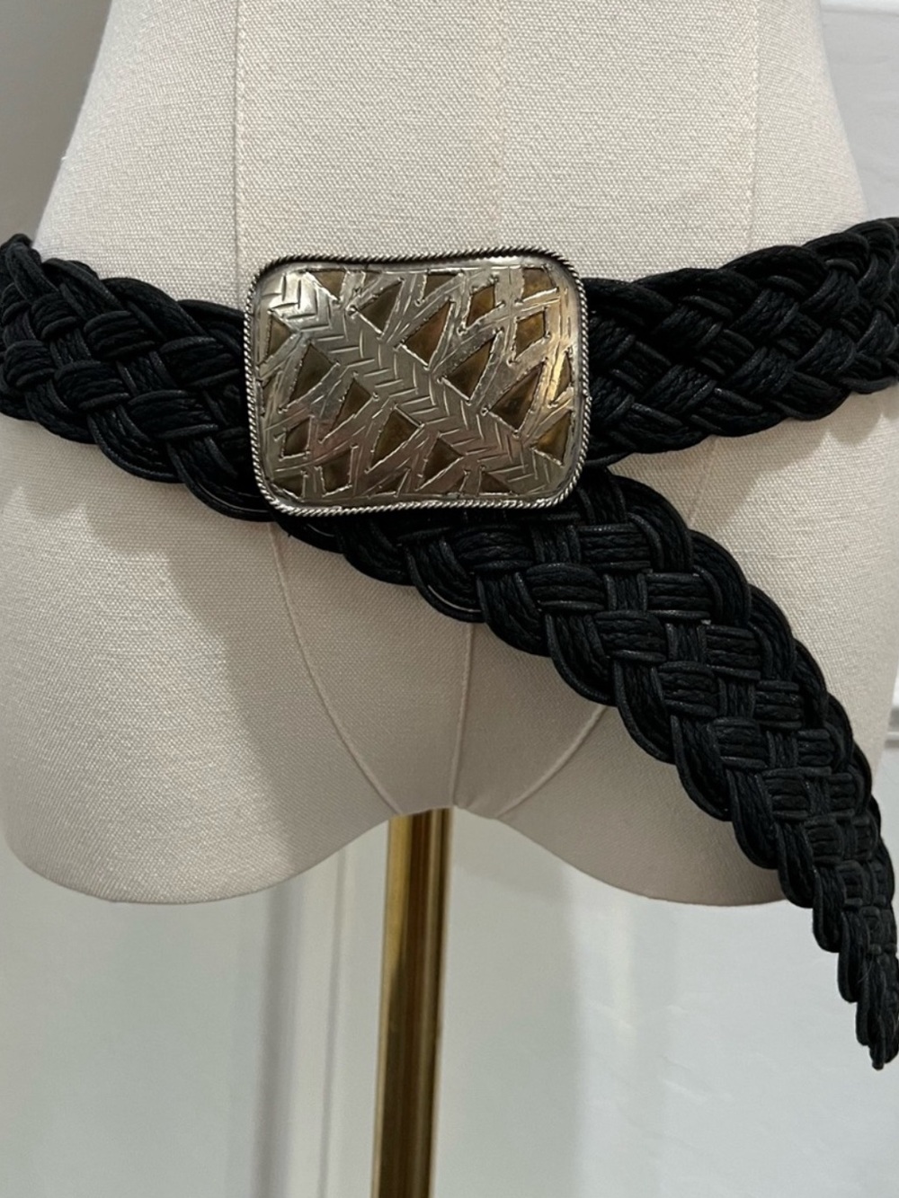 Woven Texture Belt with Silver Square Buckle